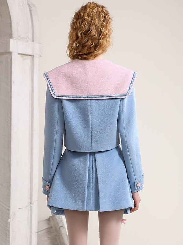 Contrast Color Short Jacket & IRREGULAR SKIRT SETUP