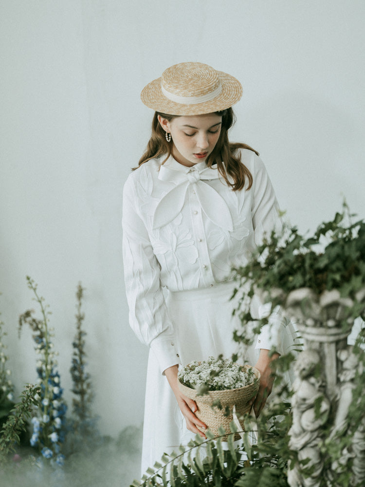 Embroidery Flower Ribbon Three-dimensional Shirt