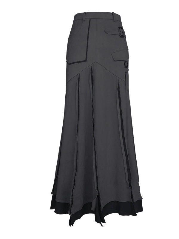 Retro Fake Suede Stitching Skirt