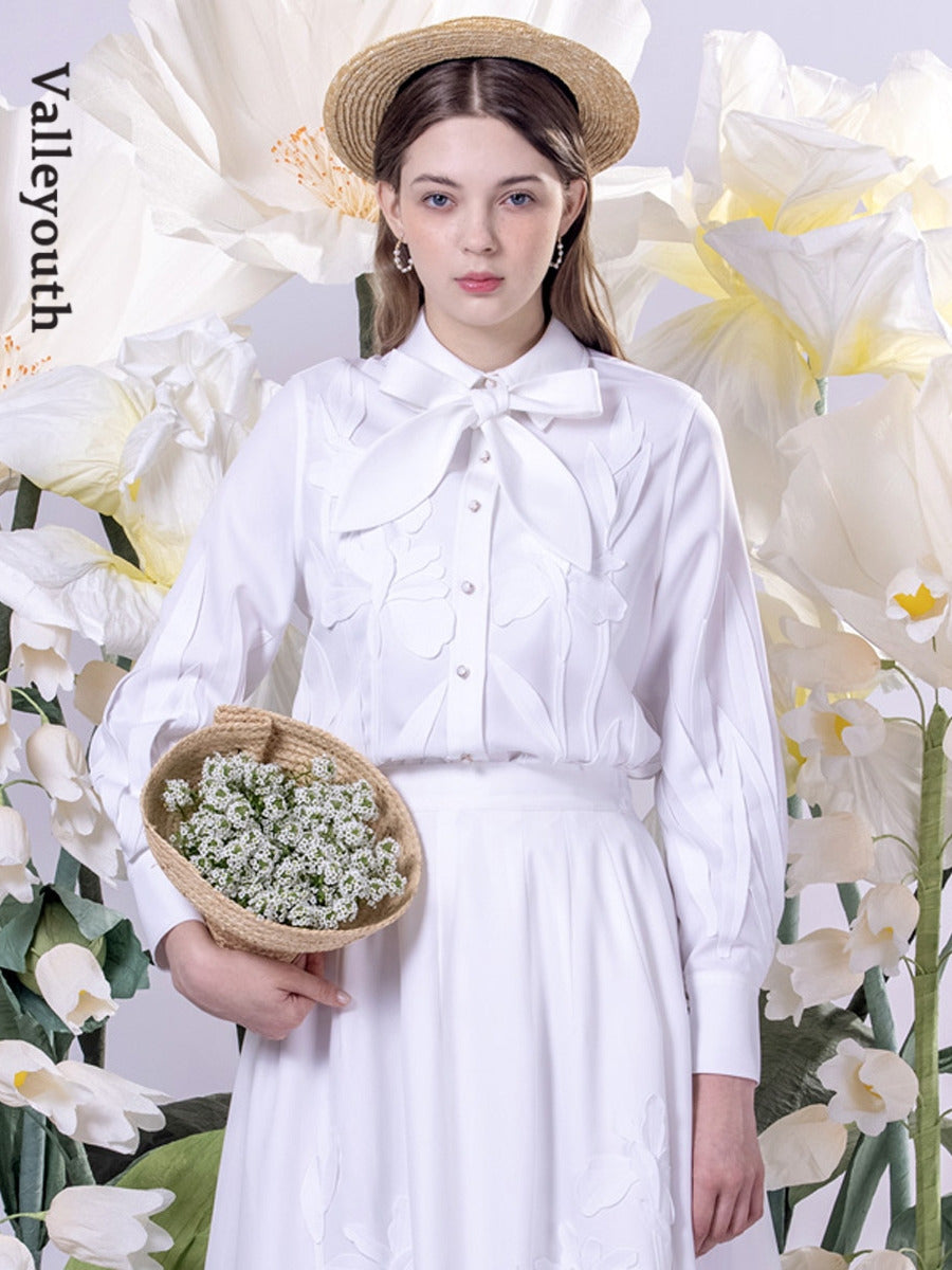 Embroidery Flower Ribbon Three-dimensional Shirt