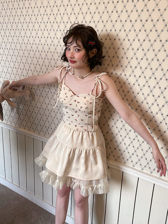 체리 프린트 스트랩 카미솔