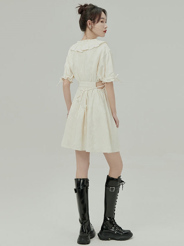 자카드 오픈 허리 드레스