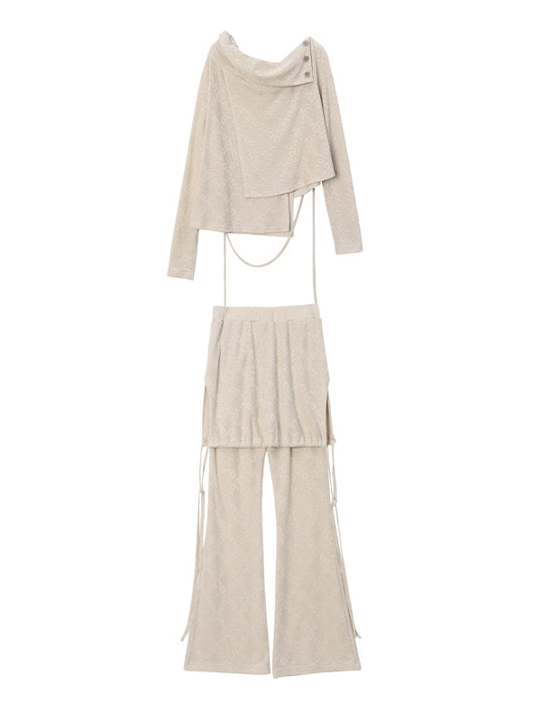 JACQUARD STRAPS ONE WORD COLLAR TOP & TROUSERS