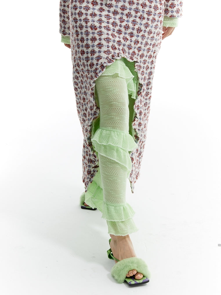 다층 장거리 니트 레이스 스커트