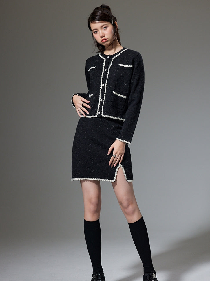 Strickjacke und Rock Strickstrick