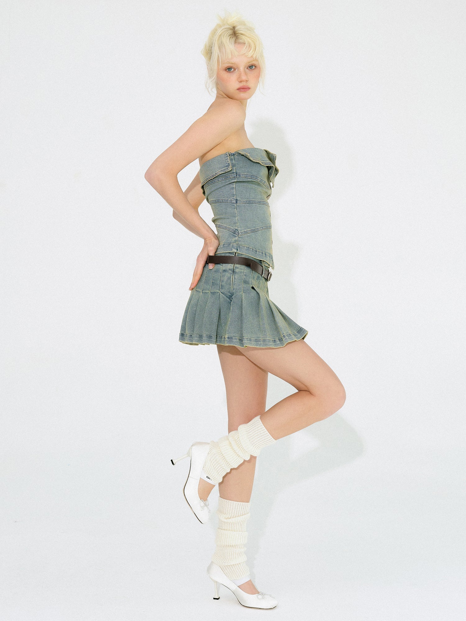 Denim Bare Top & Short Skirt