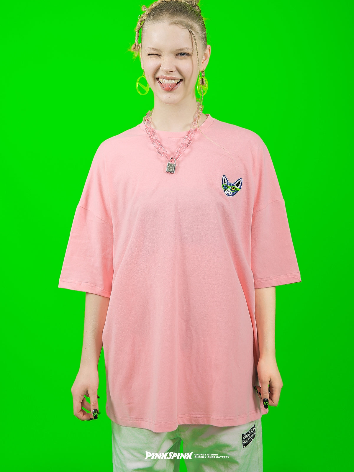 개 OnePoint 오버 사이즈 캐주얼 T 셔츠