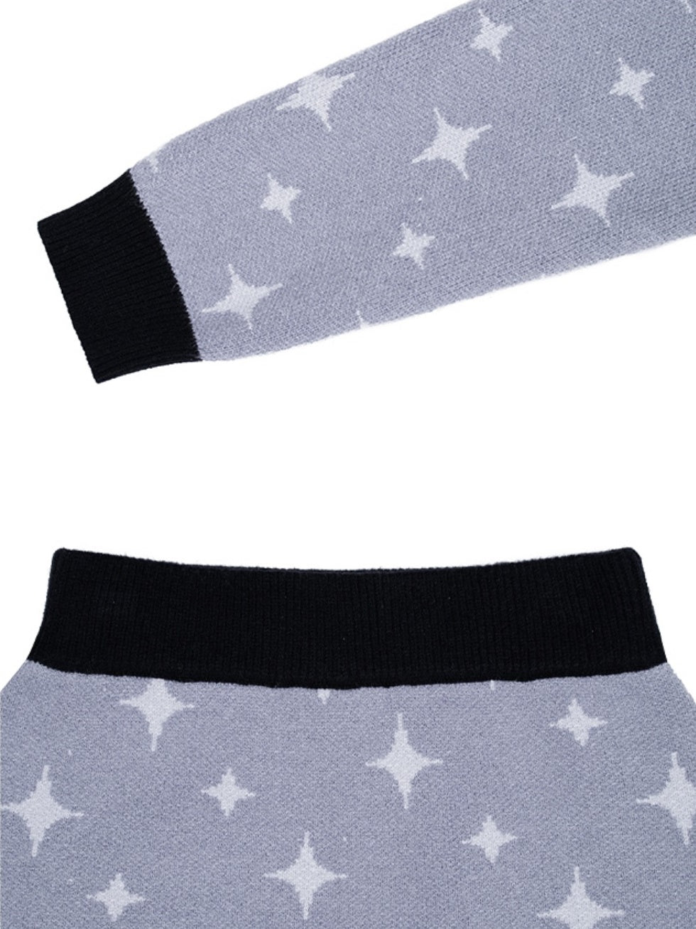 Starry Sky Design Knitted Cardigan & Short Skirt