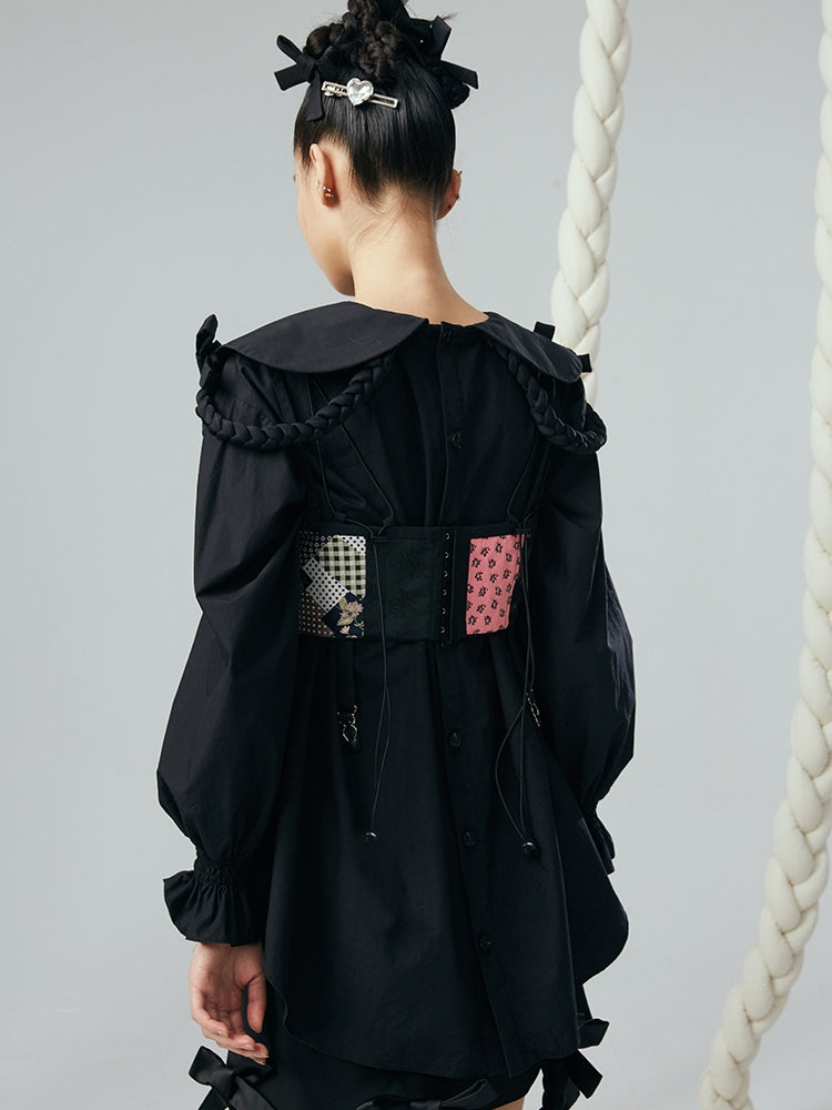 자카드 스티칭 코르셋 조끼