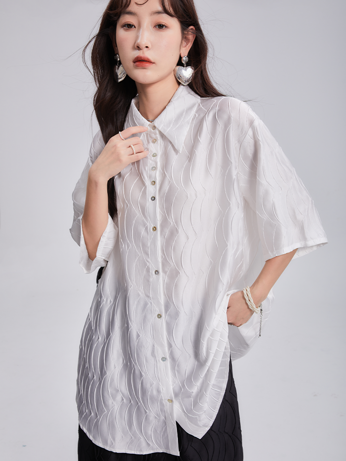 Satin Fish Scale Wrinkle Loose Shirt & Skirt