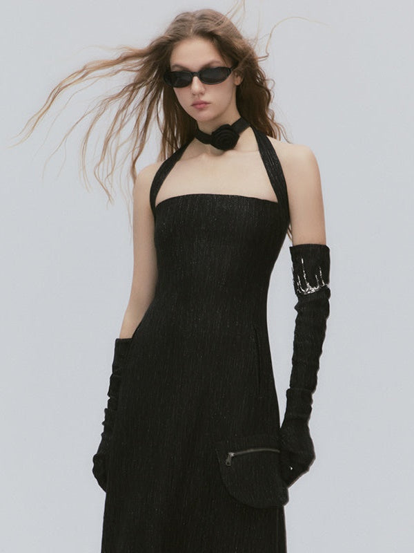 Hanging Neck Zipper Waist Strap Dress