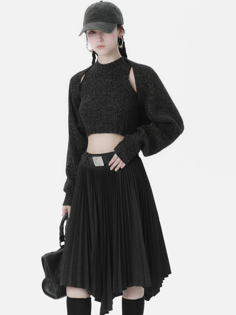 Knit Cropped Tops&Cardigan Set-up