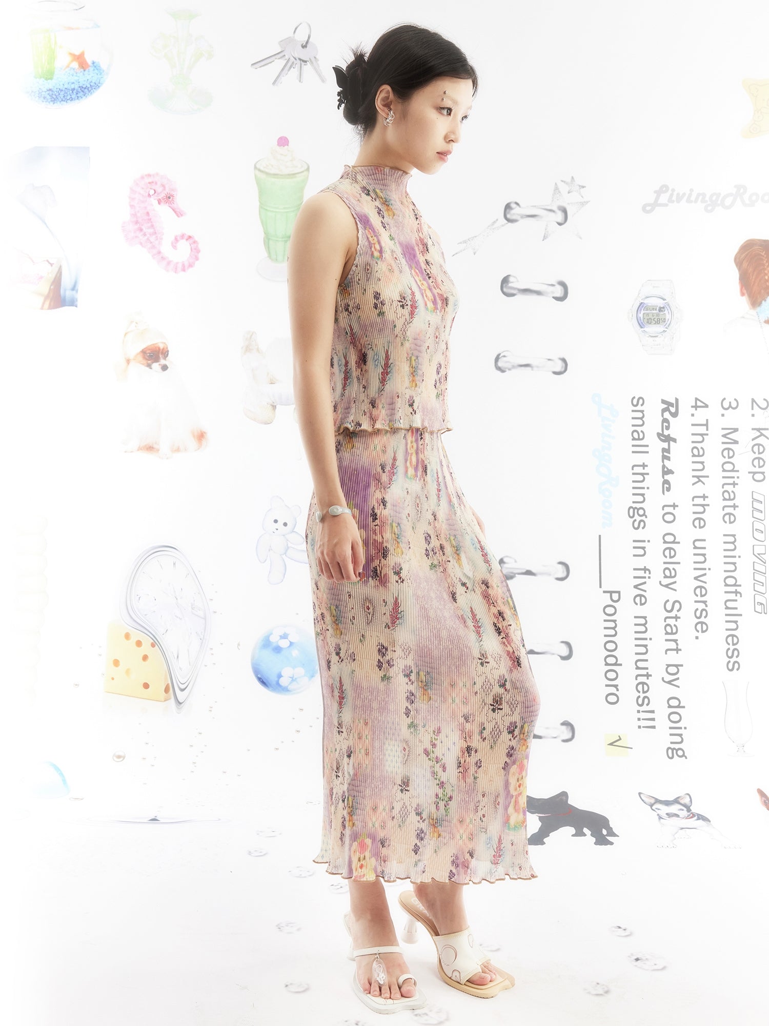 Printed Stretch Sleevels Top & Skirt