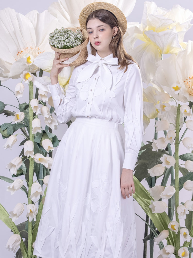 Embroidery Flower Ribbon Three-dimensional Shirt