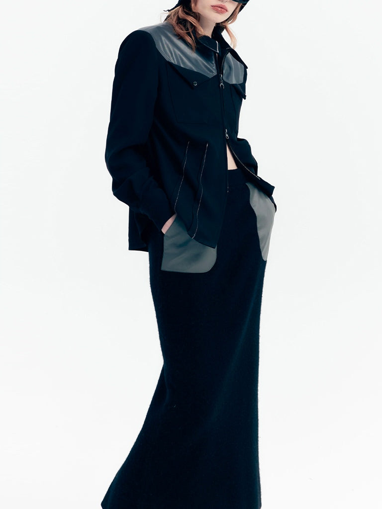 Jupe en cuir en tricot