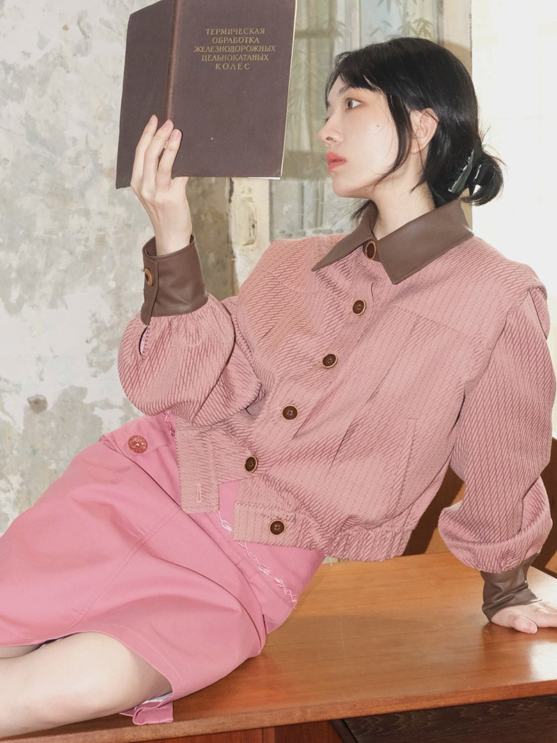 Retro Contrast Color Uniform Short Jacket