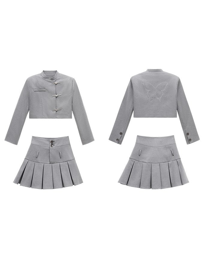 중국 스타일 로우 웨이스트 스커트 및 짧은 재킷