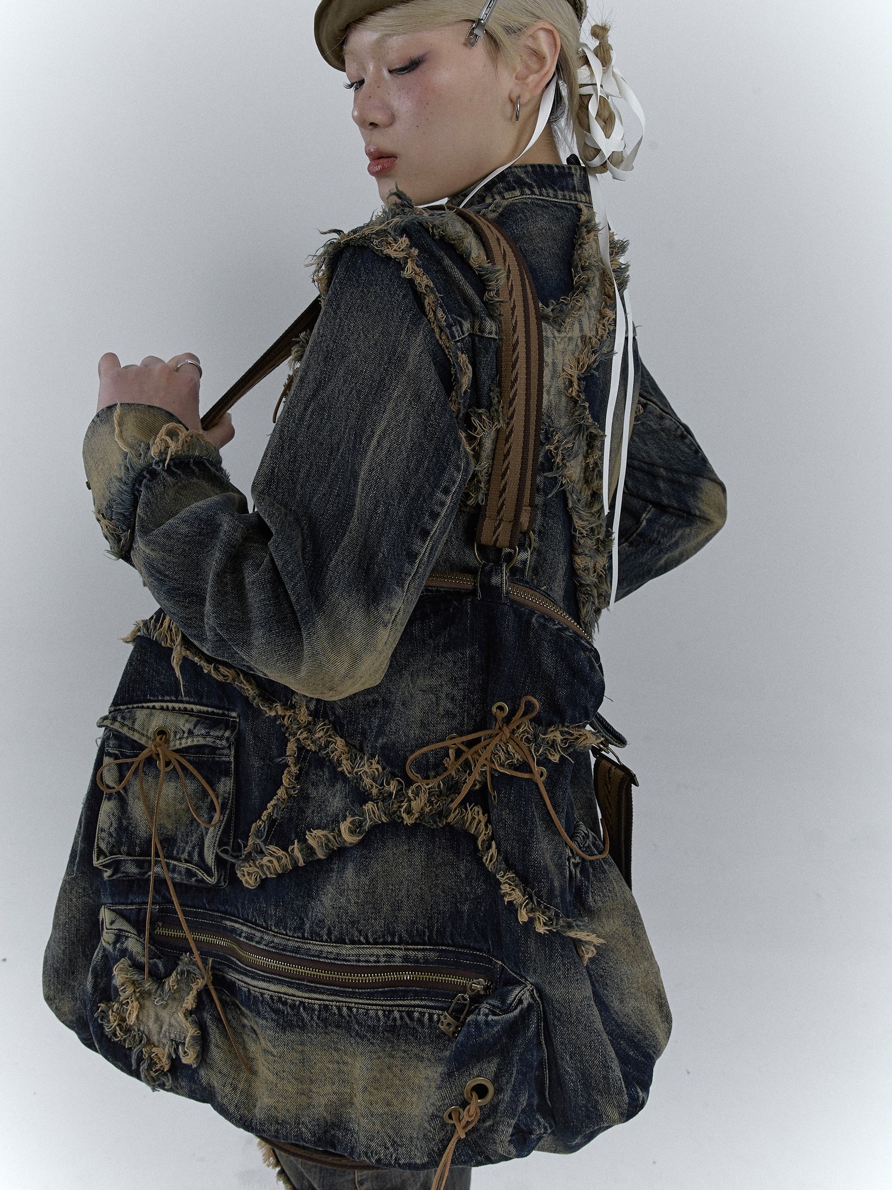 Heavy Industrial Washing Large Denim Shoulder Bag