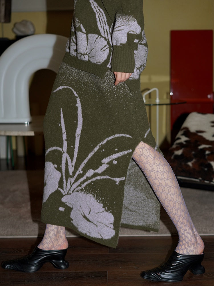 Knitted Jacquard Sweater & Skirt