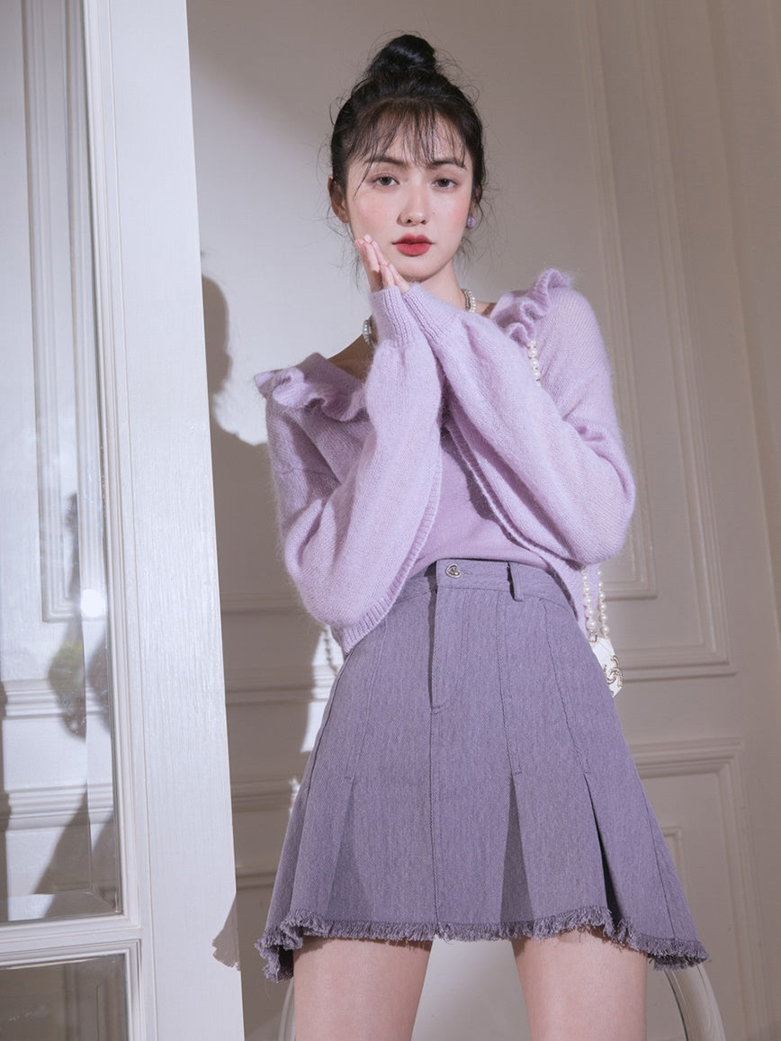 Denim Box Pleat Skirt