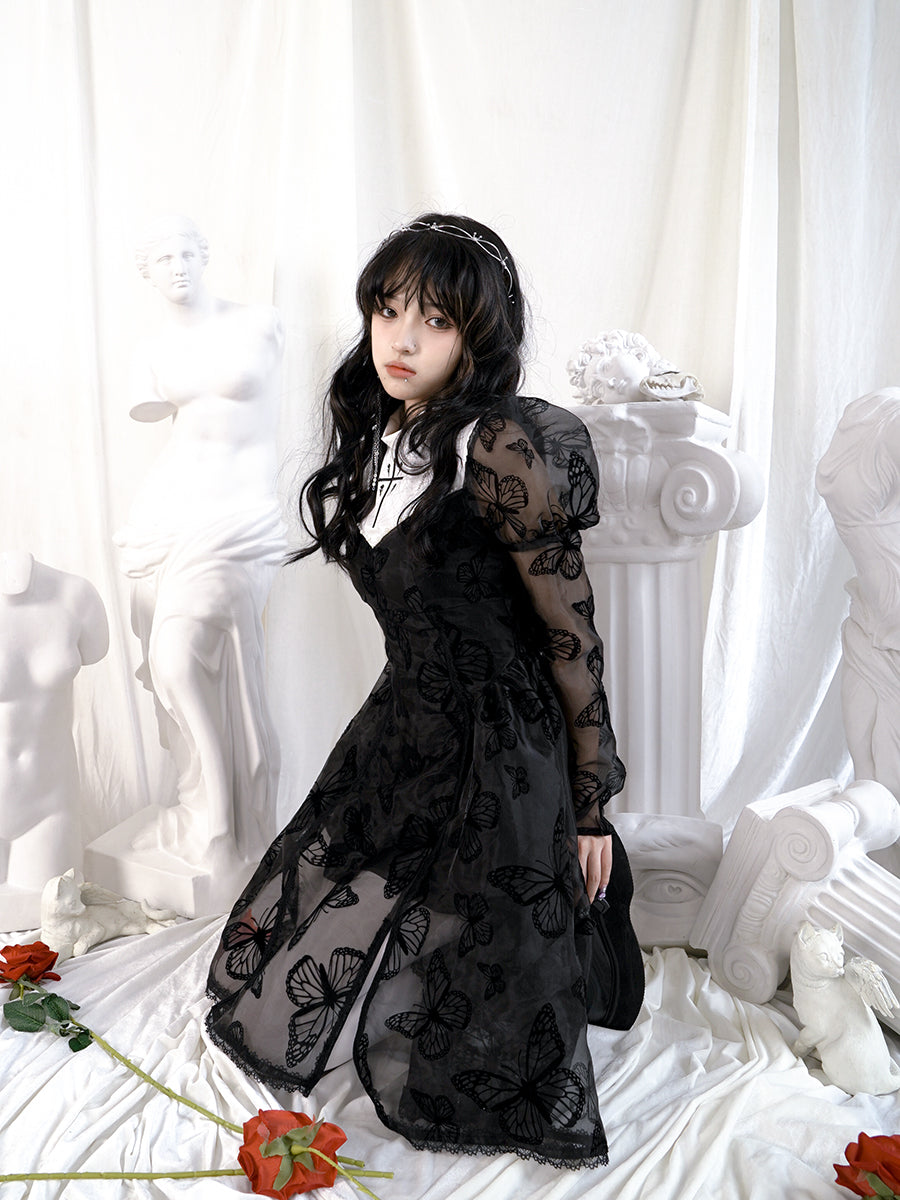 나비 교차 고딕 레이스 플레어 깎아 지른 일체형