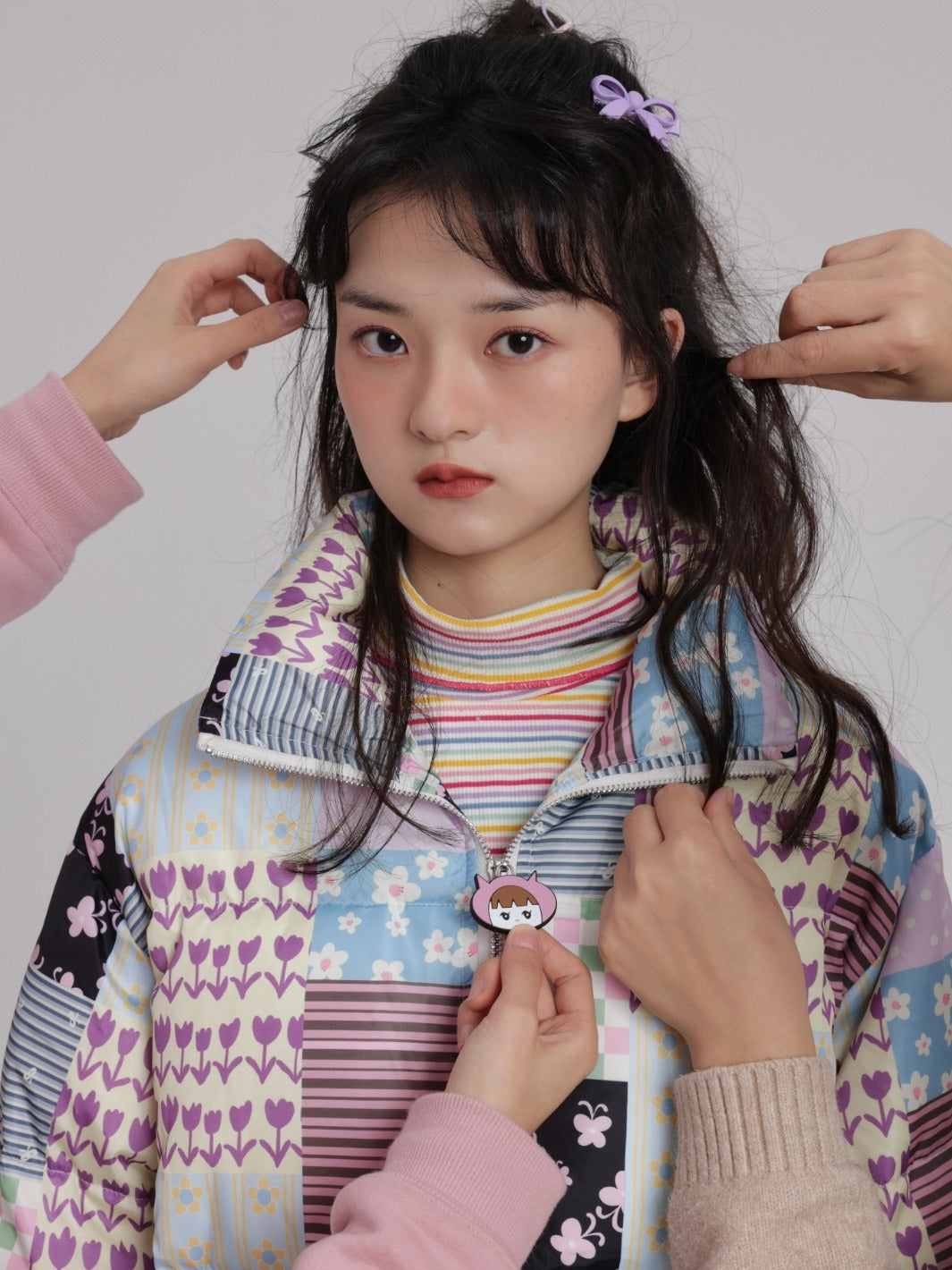 Stitching Printed Zipper Down Jacket