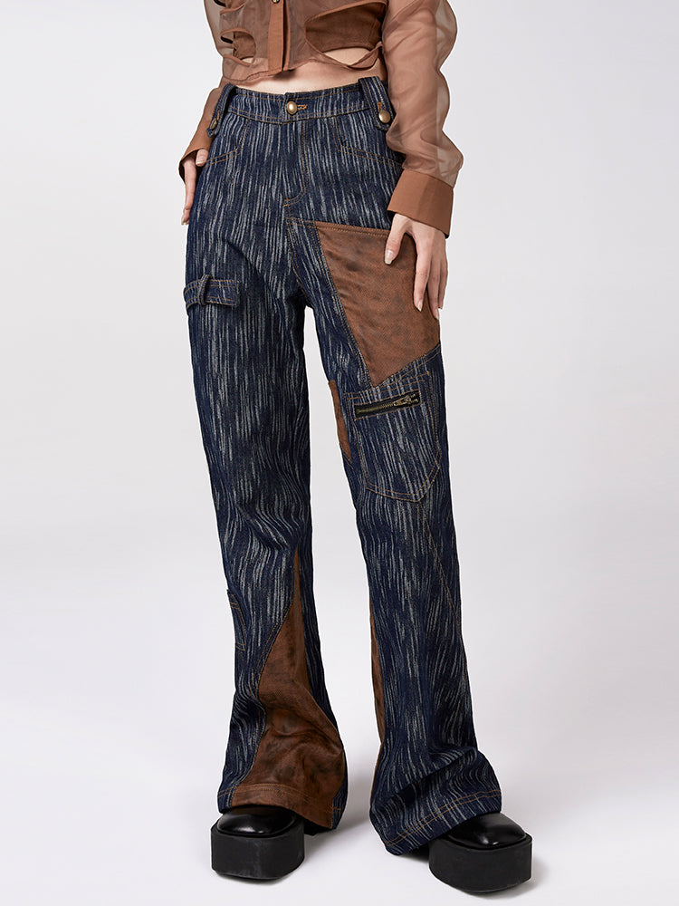 산업 자카드 청바지