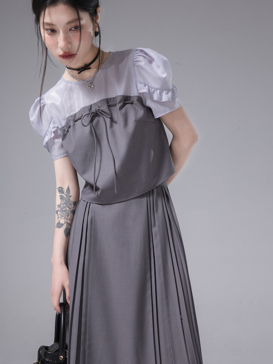 SpliceD YARN Top & PLEATED SKIRT SET-UP