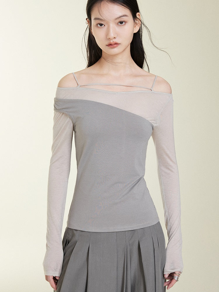 Fake Two ONE-WORD COLLAR BOTTOMING T-SHIRTS