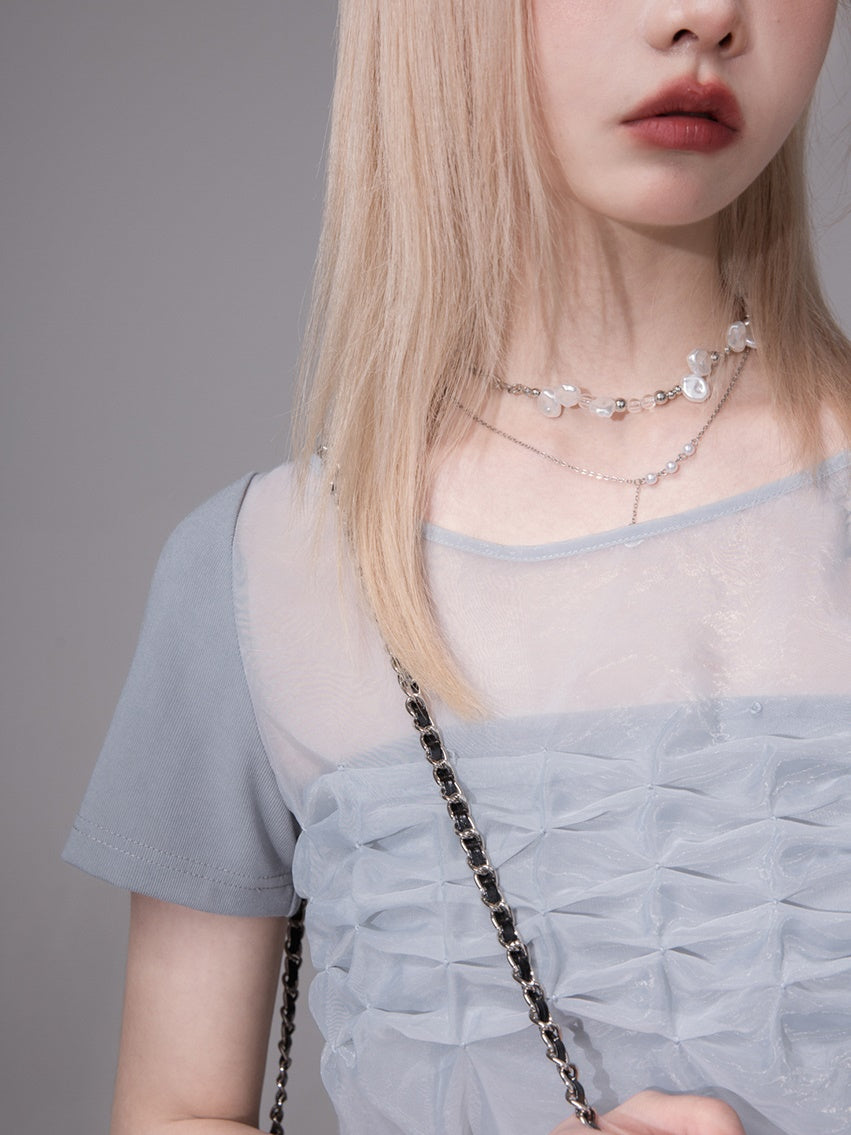 Pinched PLEAT SHEER T-SHIRT