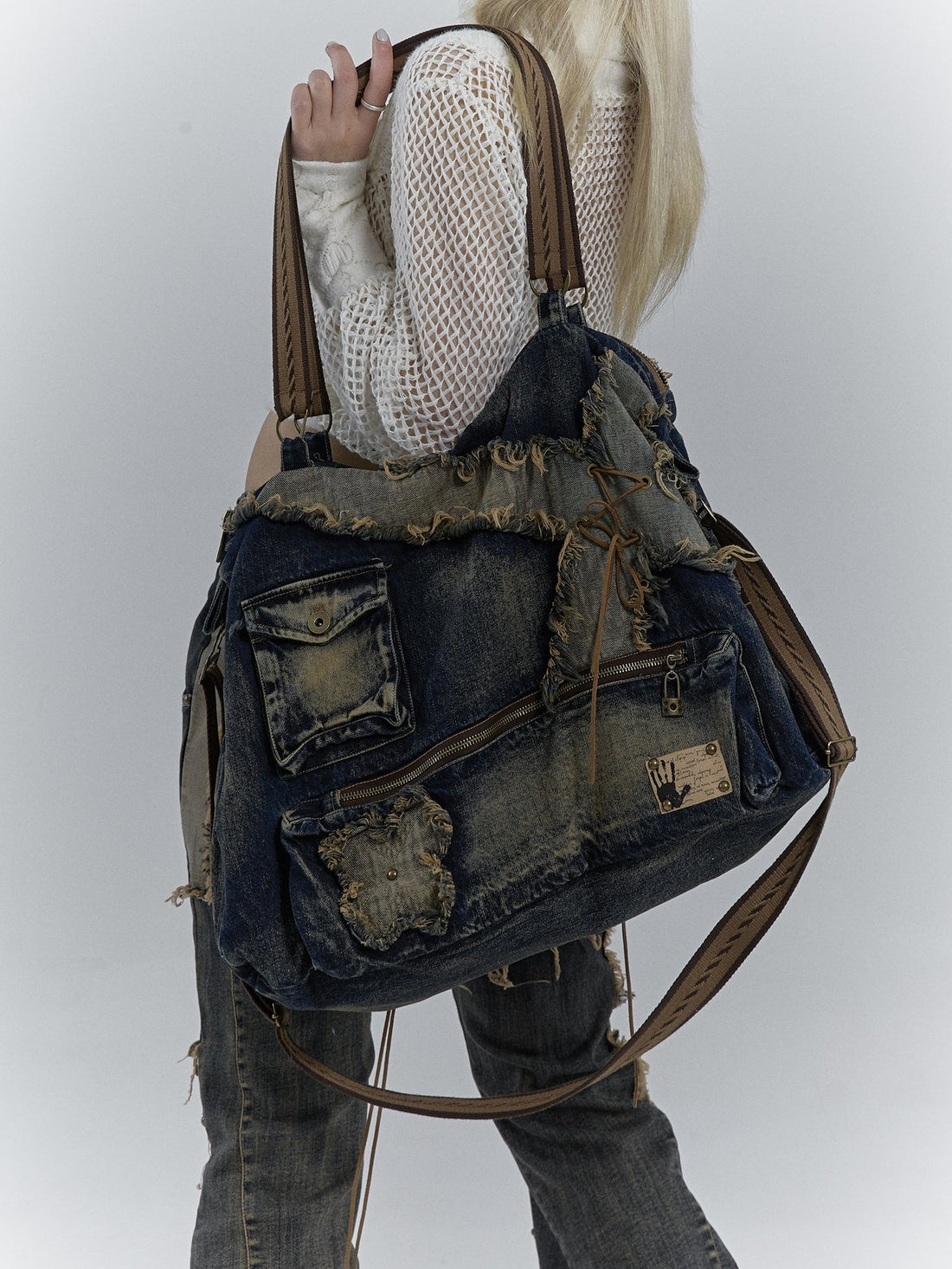 Heavy Industrial Washing Large Denim Shoulder Bag