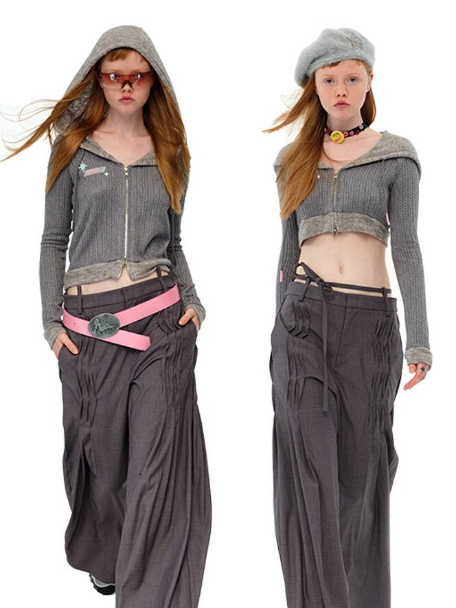 Twist Knitted Zipper Cardigan Long & Short Type