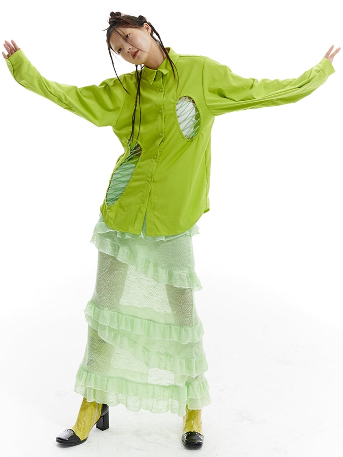 다층 장거리 니트 레이스 스커트