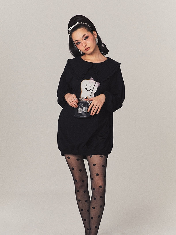 Teeth Oversize Damage Frill Casual Pop Pullover