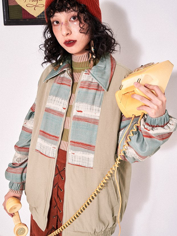 인쇄 패치 워크 드롭 어깨 패딩 재킷