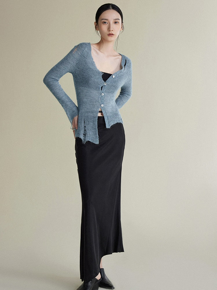 Asymmetrischer Mohair zerrissene Strickjacke