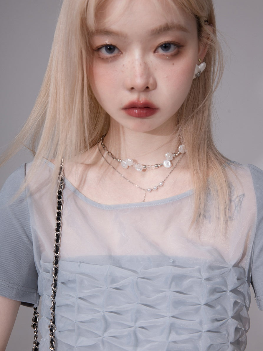 Pinched PLEAT SHEER T-SHIRT