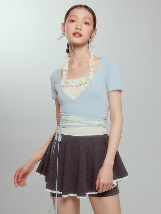 Halter-neck Frill Camisole & Strap Short Cardigan Set-up