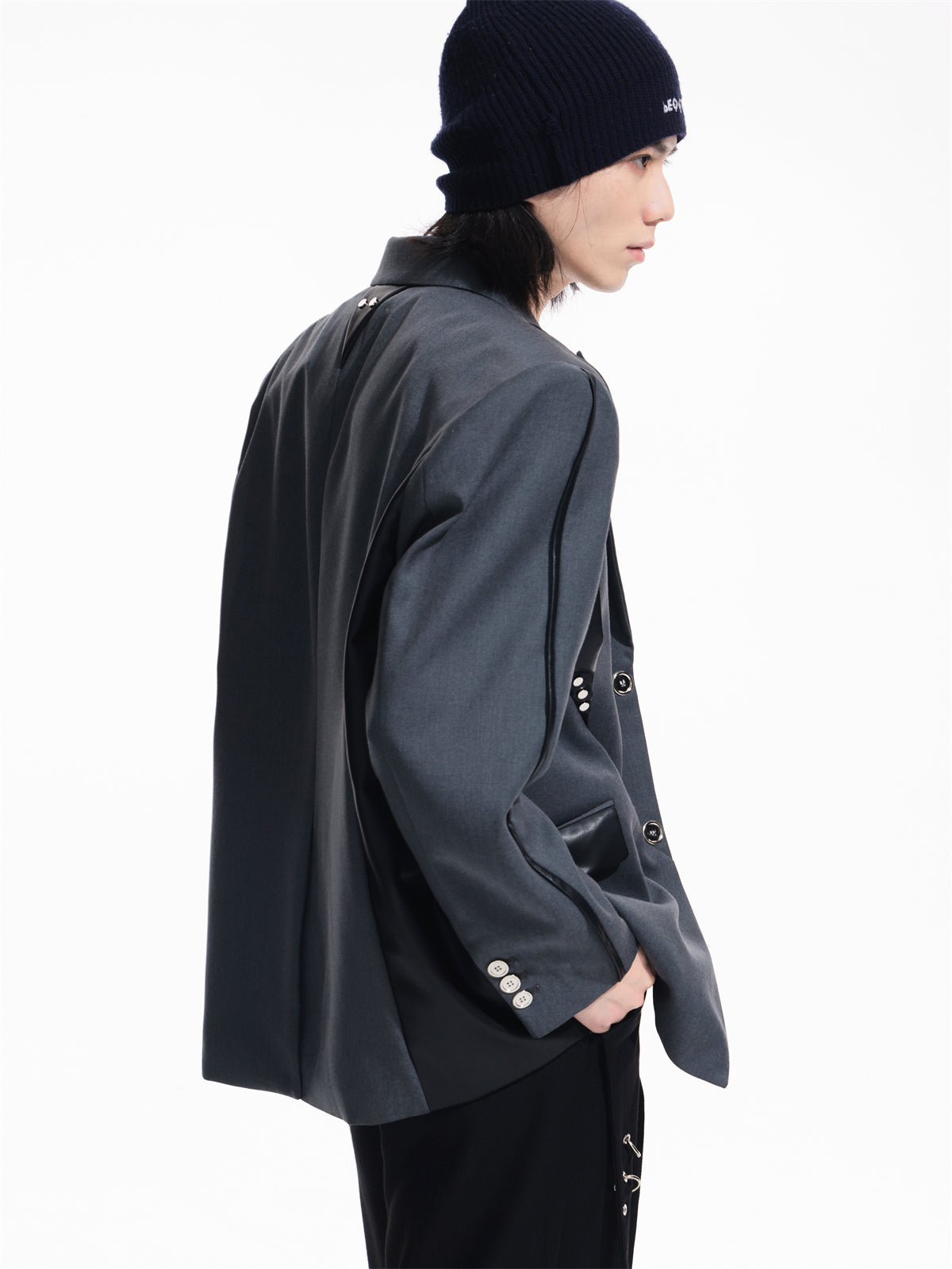 LOOSE PU Leather Patchwork Showder Pad Jacket