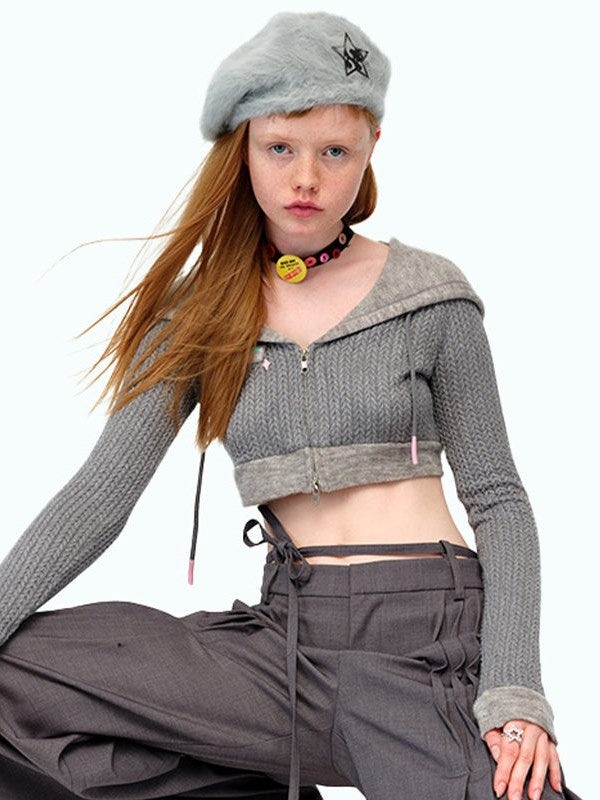 Twist Knitted Zipper Cardigan Long & Short Type