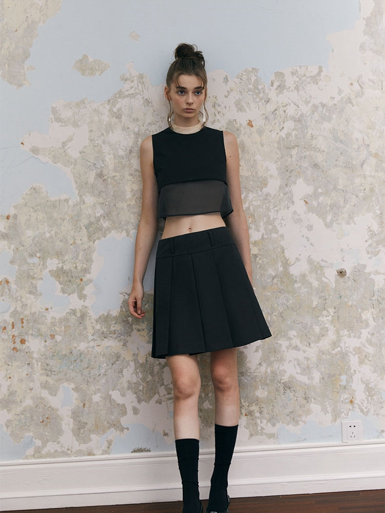 BOX-PLEATS WRAP Short Skirt