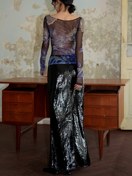 단색 긴 인어 치마