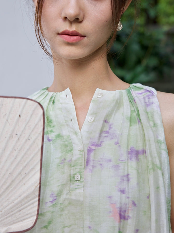 Print Sleevels PLEATED VEST Dress