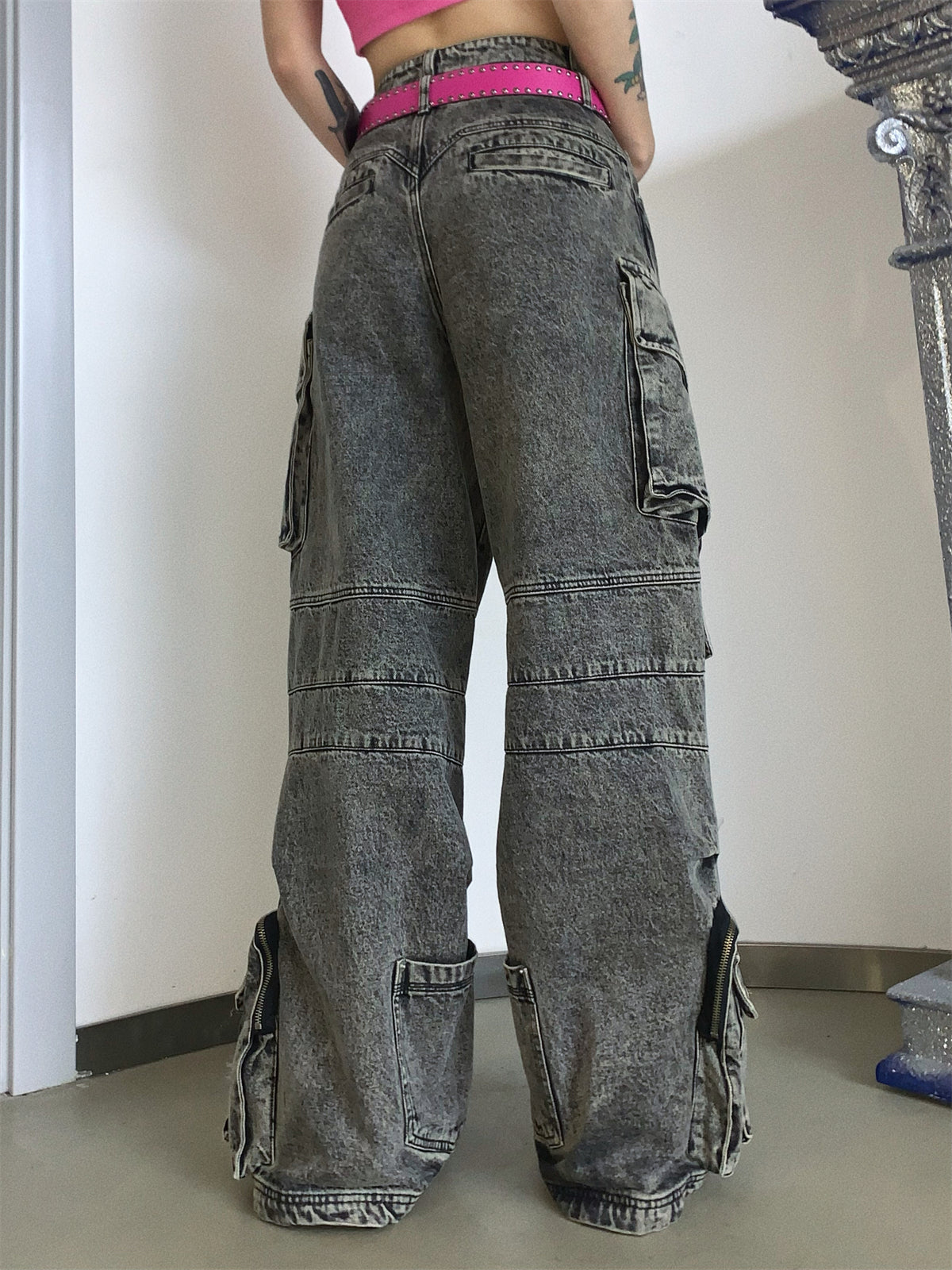 Work Style Multi-pocket Jeans