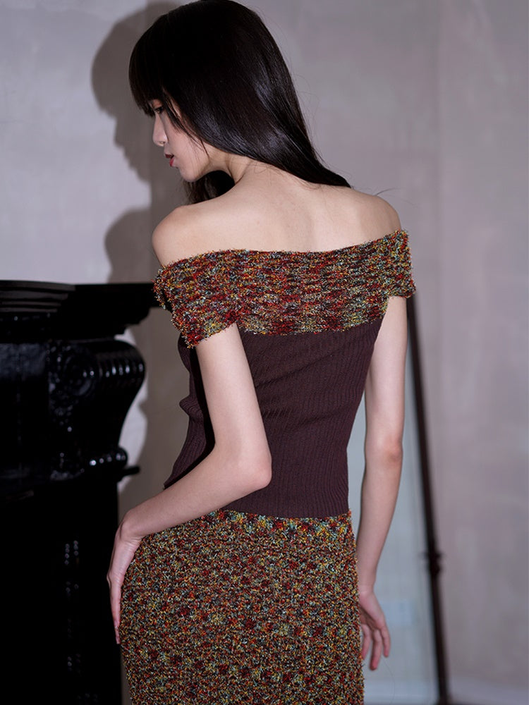 Off-Shouder Slim Strick Weste & Sleeve