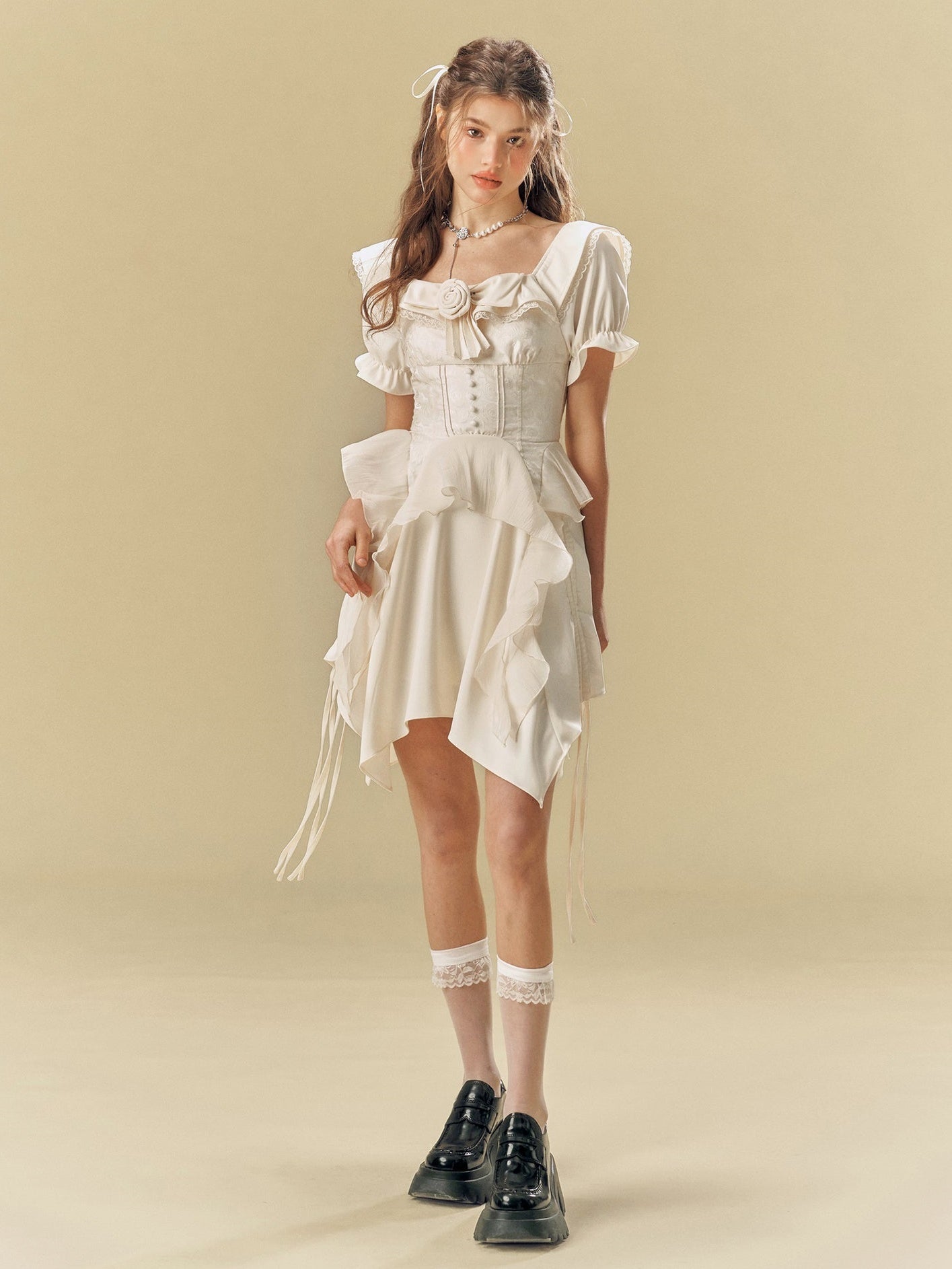 Square Neck Waist IRREGULAR HEM Dress