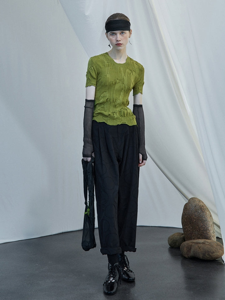 슬림 니트 둥근 목 티셔츠