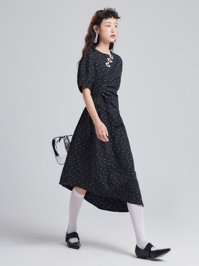 구슬 꽃 Jacquard Polka Dot Irregular Dress