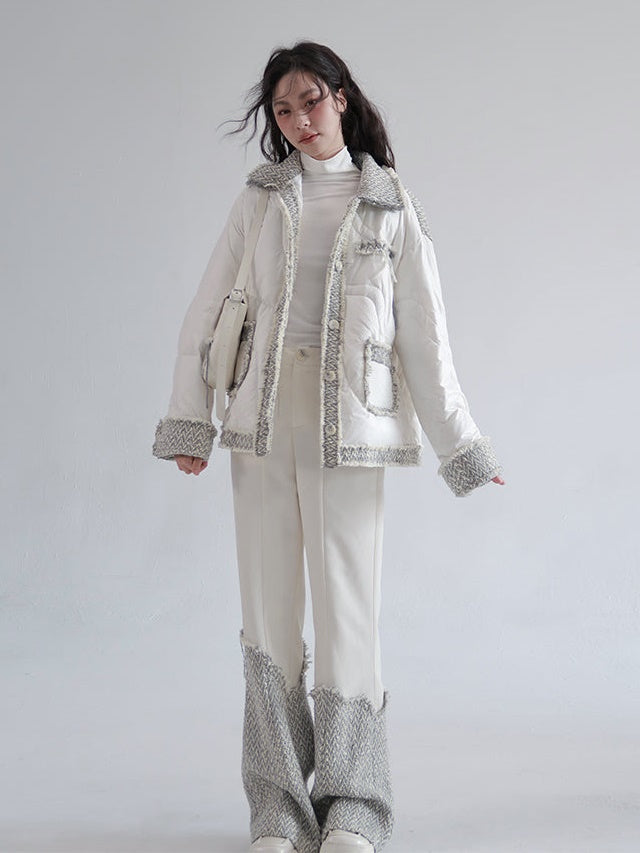 Tweed Stitching Bootcut Pants