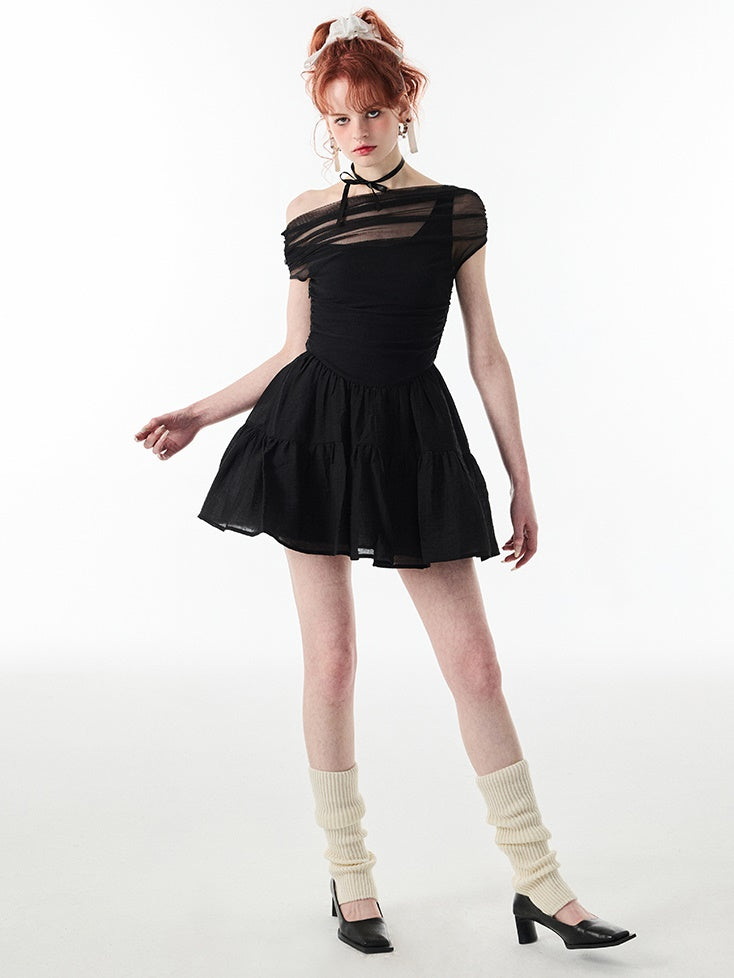 One-Shoulder Slim Fit Tüllkleid